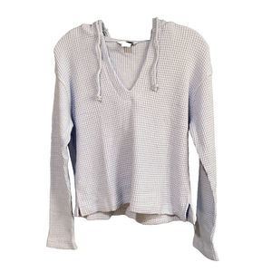 Moda International Womens Baby Blue Long Sleeve Waffle-Knit Hooded Sweater Sz XS
